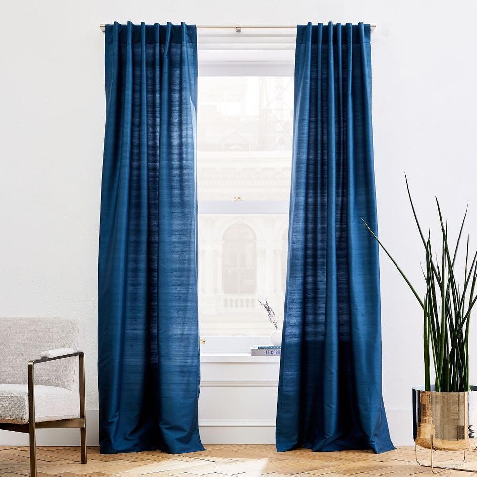 Dupioni Silk Curtain + Blockout Lining Regal Blue West Elm Australia